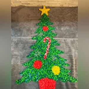 Vintage Melted Popcorn Plastic Christmas Tree Candy Cane 24" Wall Decoration